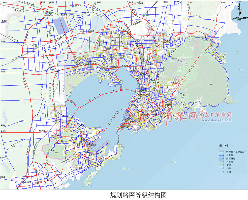 青岛中心城区道路网规划公示:六横九纵 环湾放射