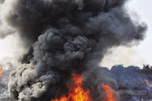 沈海高速货车自燃引燃附近山坡 腾起10米火焰