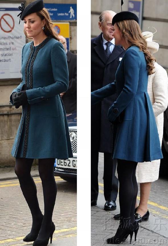 凯特王妃挺孕妇踩高跟随英女王出街 频露笑容显亲民