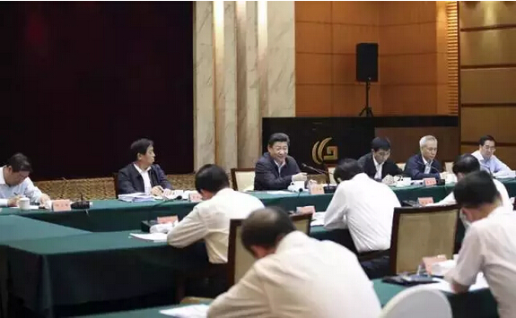 图为：习近平在浙江召开华东7省市党委主要负责同志座谈会，听取对“十三五”时期经济社会发展的意见和建议并发表重要讲话。