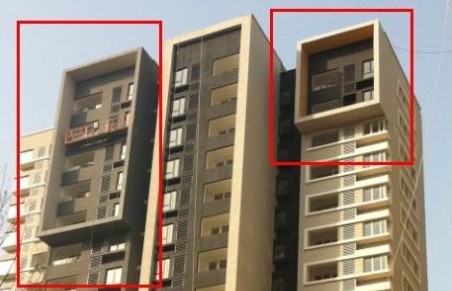 红圈处为万科城住宅设计的凸出建筑“方框”墙，挡住了多处住房的光线