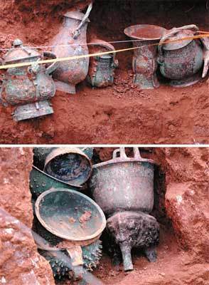 西周墓考古现3000年前酒肉 狗肉汤现绿色骨头