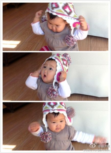 赵子琪晒爱女带帽子抓狂连拍照 网友赞可爱(图)