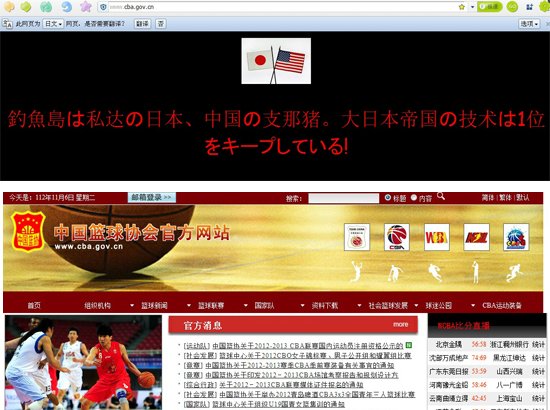 中国篮协官网出现日文，现已修复