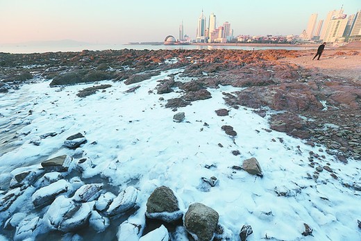  胶州湾浮冰成堆 似梦回唐朝瀚海阑干百丈冰 胶州湾浮冰成堆 似梦回唐朝瀚海阑干百丈冰 