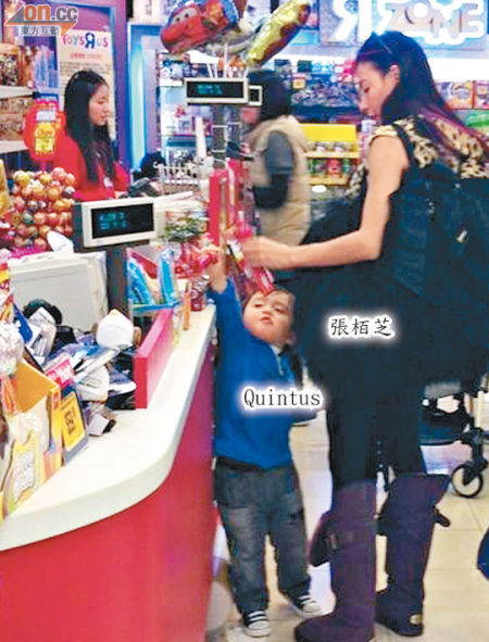 张柏芝在柜面付款，Quintus也要查看一番