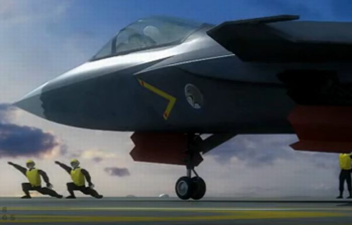 动画模拟歼-31在航母起降