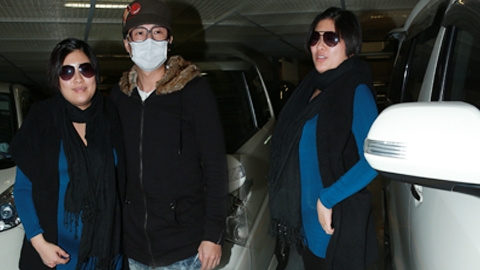 周家蔚上午入院待产 洪天明陪同