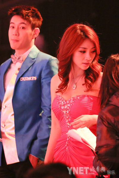 柳岩桃红长裙登台主持 雪肤傲乳显性感优雅