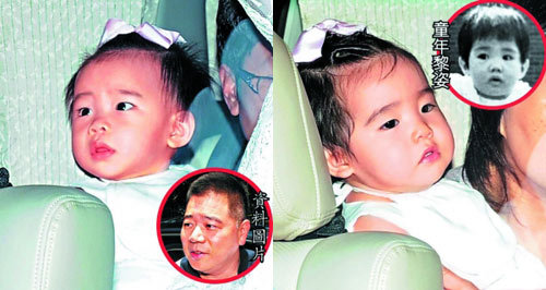 黎姿素颜抱双胞胎女儿上早教课 小女儿眼神精灵