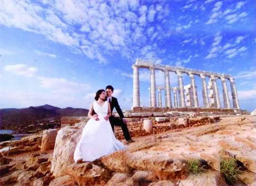 郭晶晶霍启刚在希腊海神庙的婚纱照