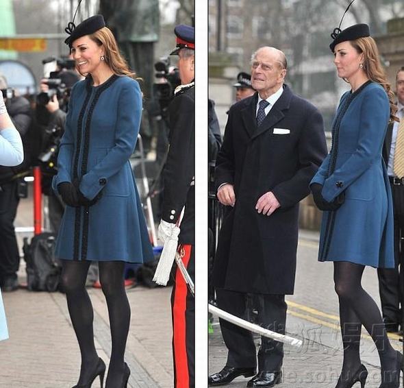 凯特王妃挺孕妇踩高跟随英女王出街 频露笑容显亲民