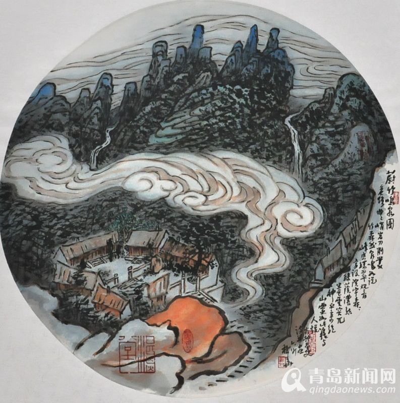 高清：青岛国画大师亮绝技 名山大川跃然纸上