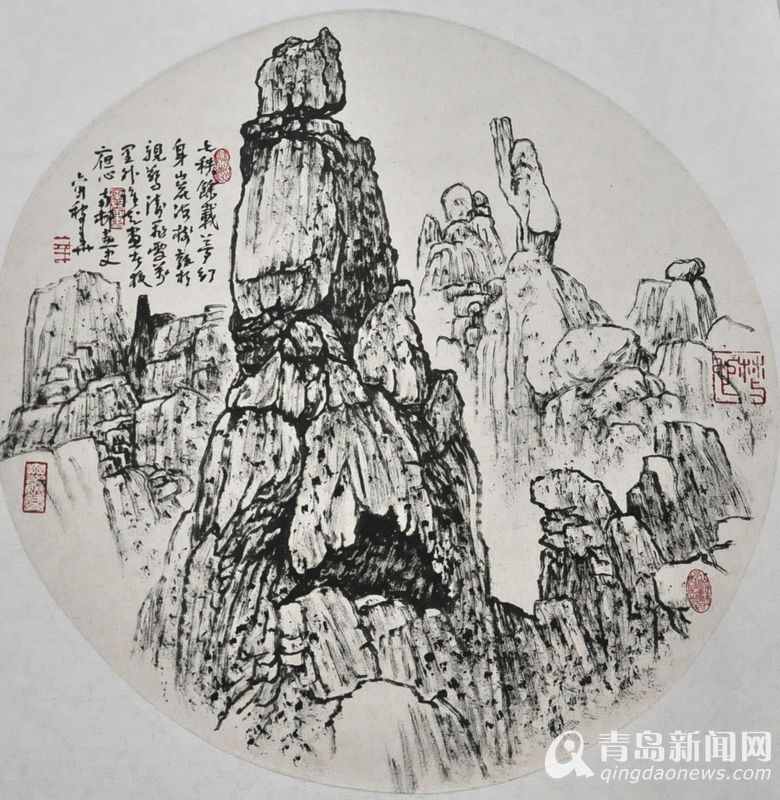 高清：青岛国画大师亮绝技 名山大川跃然纸上