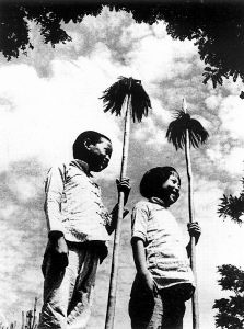 月儿弯弯，星光闪闪，我们都是儿童团；站岗放哨，又当侦察员，盘查行人，捉汉奸。鬼子来了，我们就跑，找到八路去报告；领着八路，拿起枪刀，打退鬼子，把家乡保。——抗日根据地的《儿童团歌》