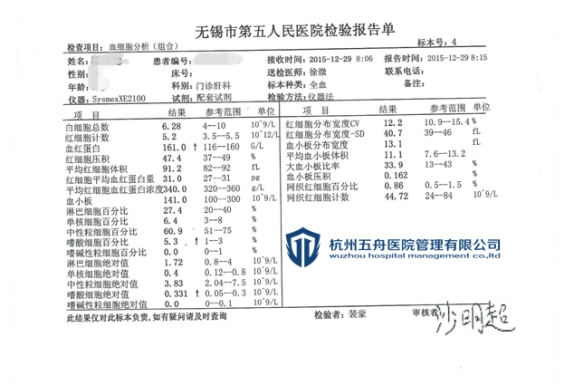 卢女士服药前血常规报告