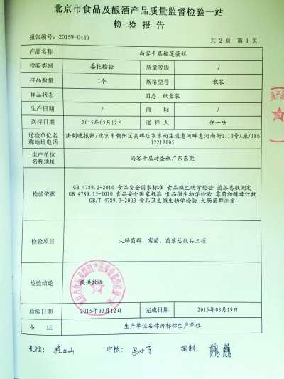 尚客等微商卖三无千层蛋糕:大肠菌群超标6倍