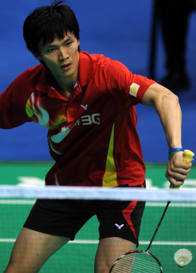 图文-全运会羽毛球男双15日赛况鲍春来反手回球